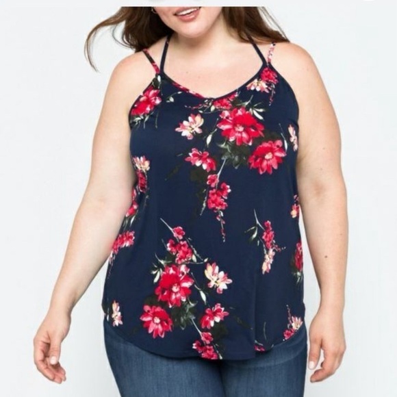 NWT: Papermoon Basima Back detail Knit Tank in Navy floral Women’s Size 2X - Picture 1 of 8